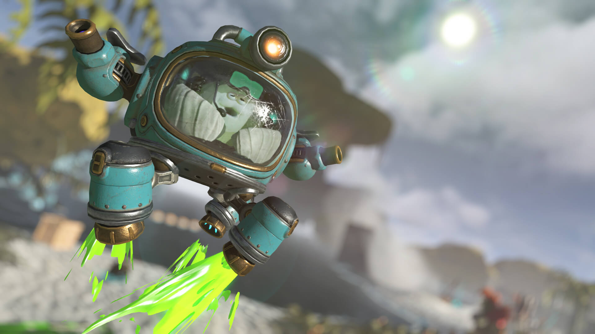 A dude flying around in a robot mech thing propelled by ink