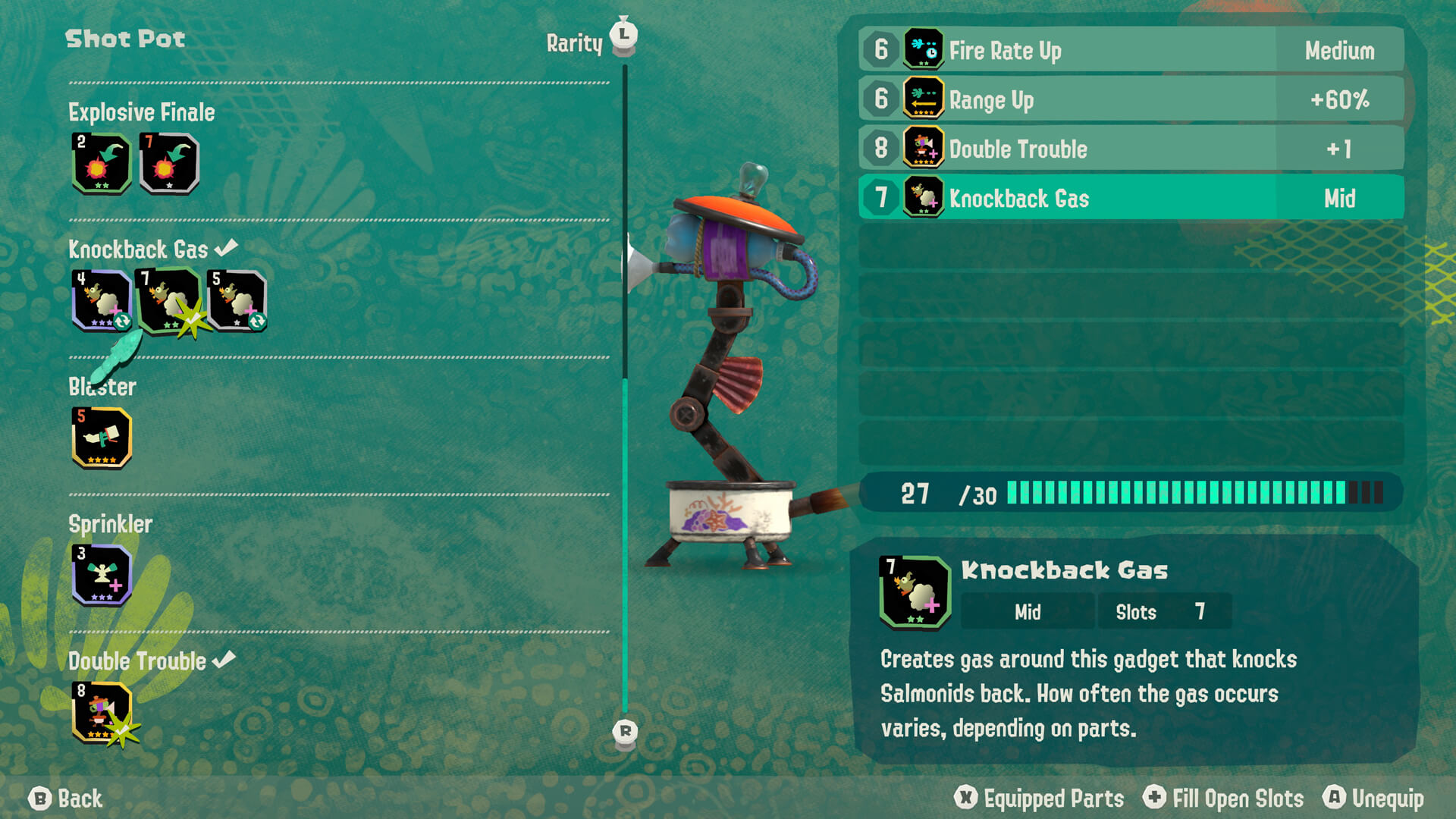 Equipping parts in Splatoon Raiders
